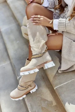 Damskie Wysokie Kozaki Botki Beżowe Lagoon