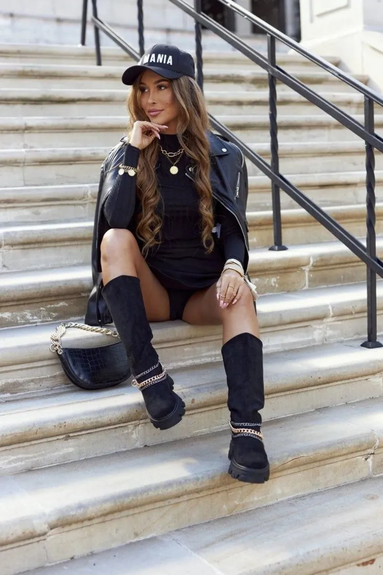 Damskie Wysokie Kozaki Botki Czarne Lagoon