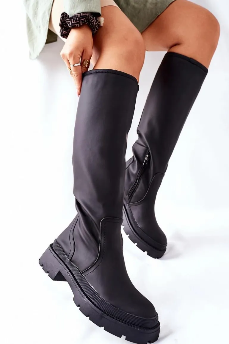 Damskie Wysokie Kozaki Czarne Whats Going On