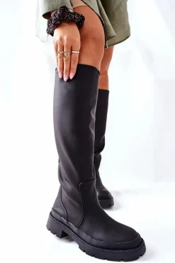 Damskie Wysokie Kozaki Czarne Whats Going On