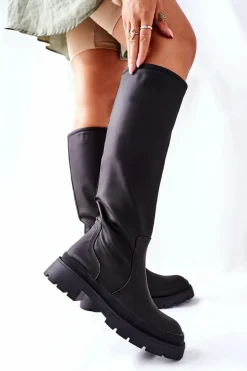 Damskie Wysokie Kozaki Czarne Whats Going On