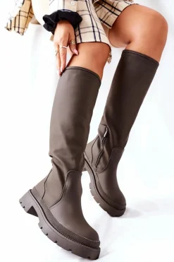 Damskie Wysokie Kozaki Khaki Whats Going On