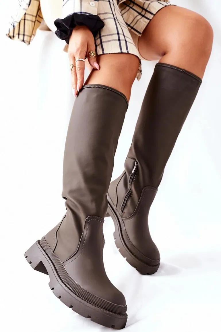 Damskie Wysokie Kozaki Khaki Whats Going On