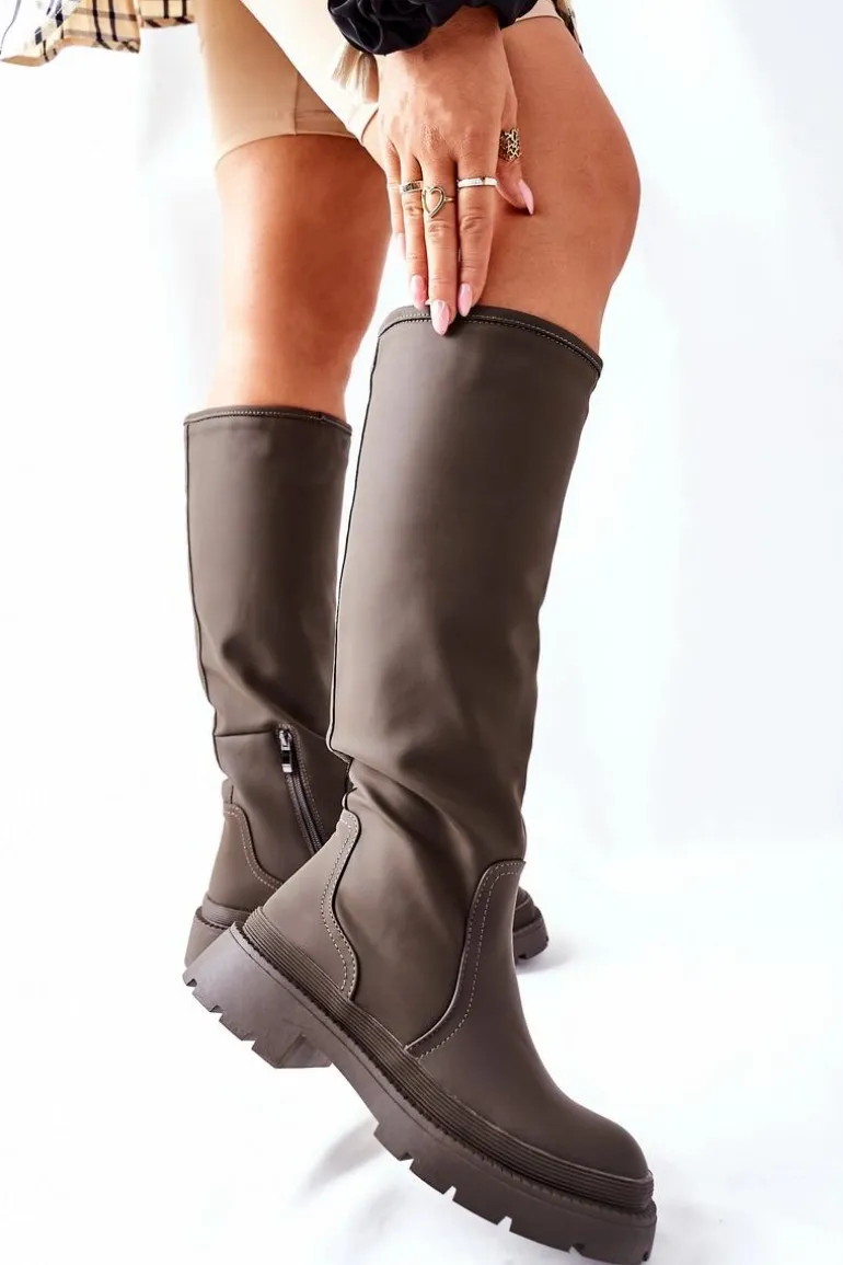 Damskie Wysokie Kozaki Khaki Whats Going On