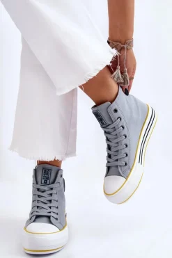 Damskie Wysokie Materiałowe Trampki Na Platformie Big Star LL274188 Jasnoniebieskie