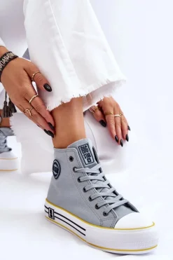 Damskie Wysokie Materiałowe Trampki Na Platformie Big Star LL274188 Jasnoniebieskie