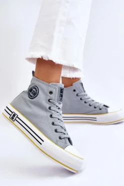 Damskie Wysokie Materiałowe Trampki Na Platformie Big Star LL274188 Jasnoniebieskie