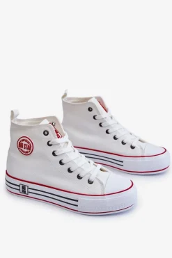 Damskie Wysokie Materiałowe Trampki Na Platformie Big Star LL274185 Białe