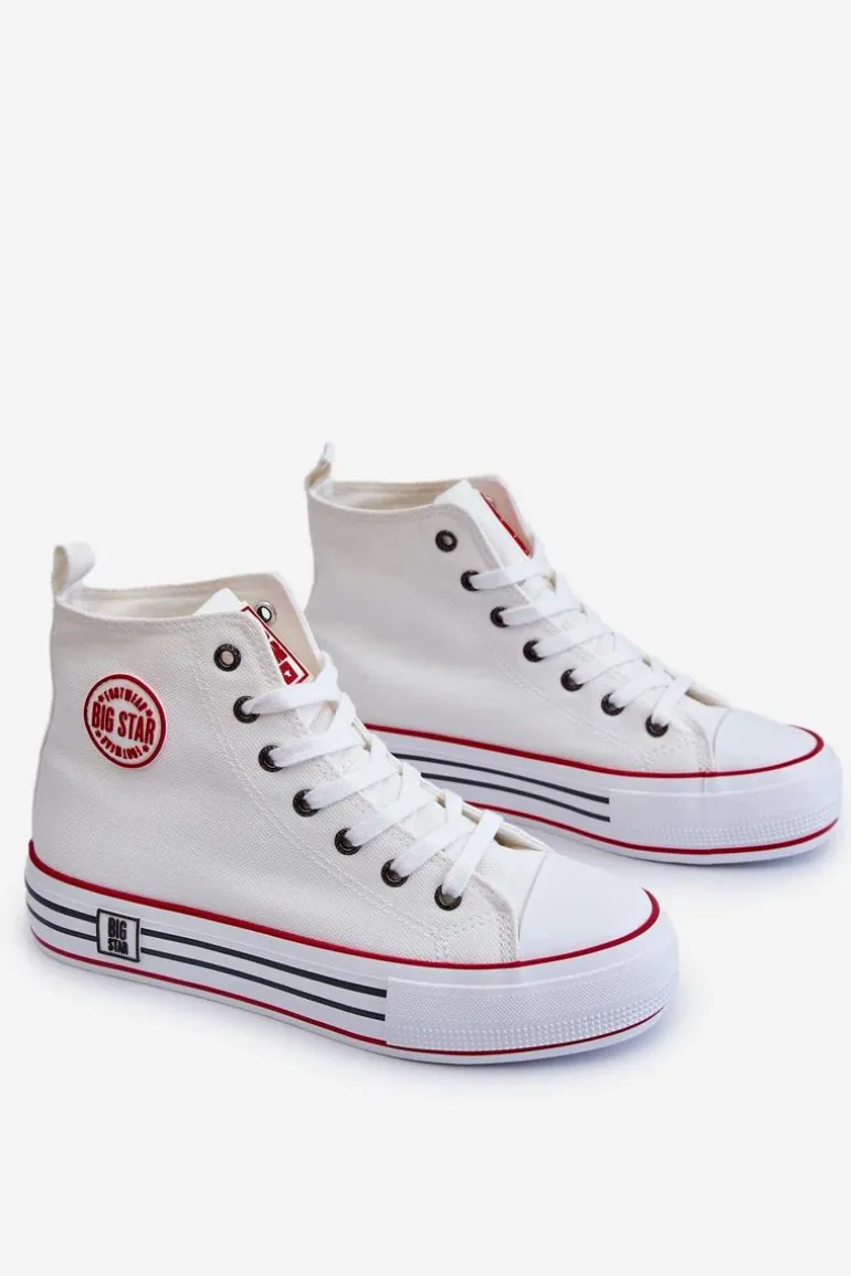 Damskie Wysokie Materiałowe Trampki Na Platformie Big Star LL274185 Białe