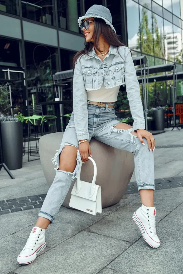 Damskie Wysokie Materiałowe Trampki Na Platformie Big Star LL274185 Białe