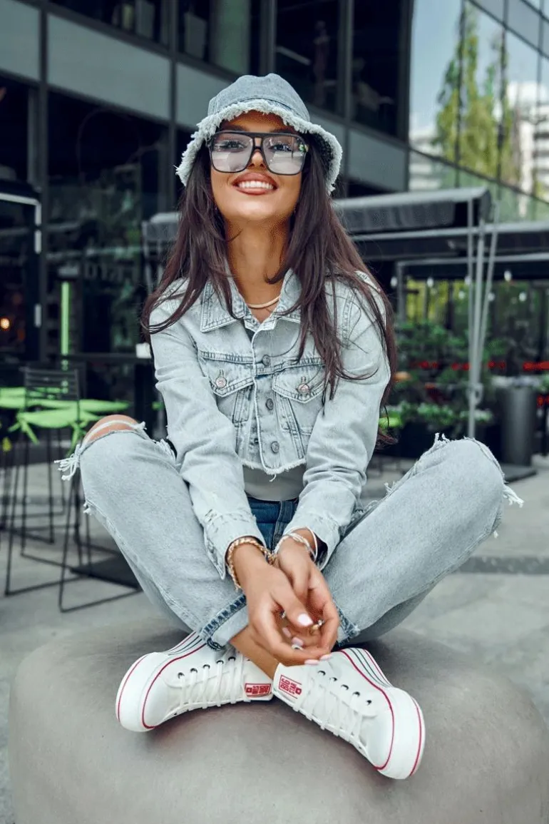 Damskie Wysokie Materiałowe Trampki Na Platformie Big Star LL274185 Białe