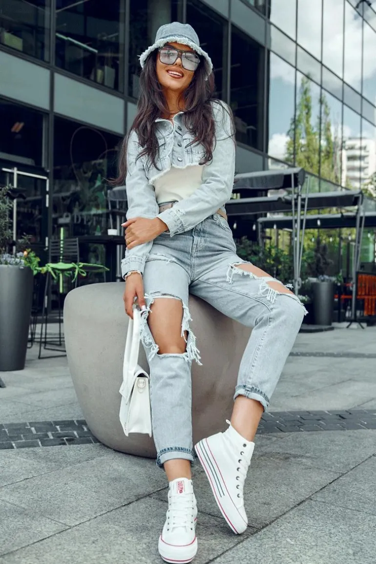 Damskie Wysokie Materiałowe Trampki Na Platformie Big Star LL274185 Białe