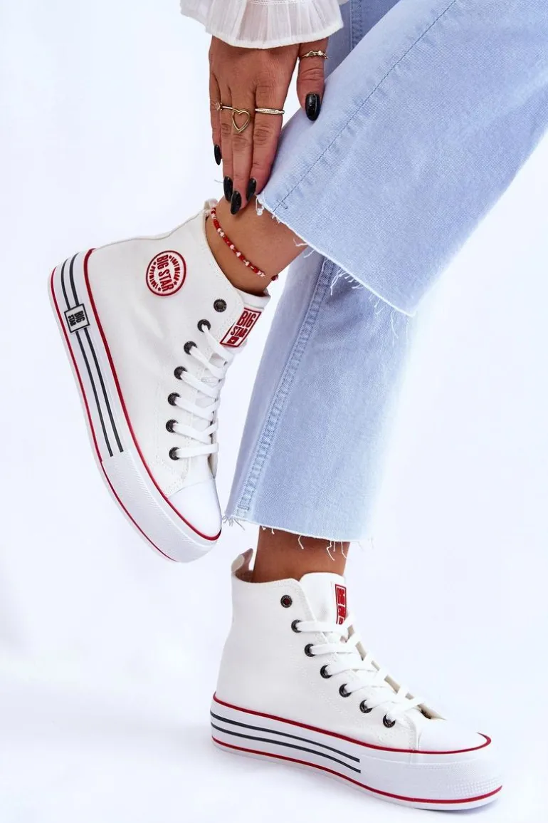 Damskie Wysokie Materiałowe Trampki Na Platformie Big Star LL274185 Białe