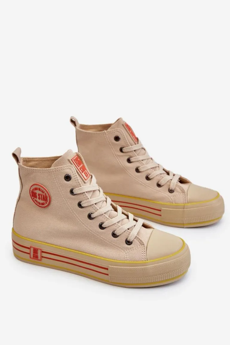 Damskie Wysokie Materiałowe Trampki Na Platformie Big Star LL274187 Beżowe