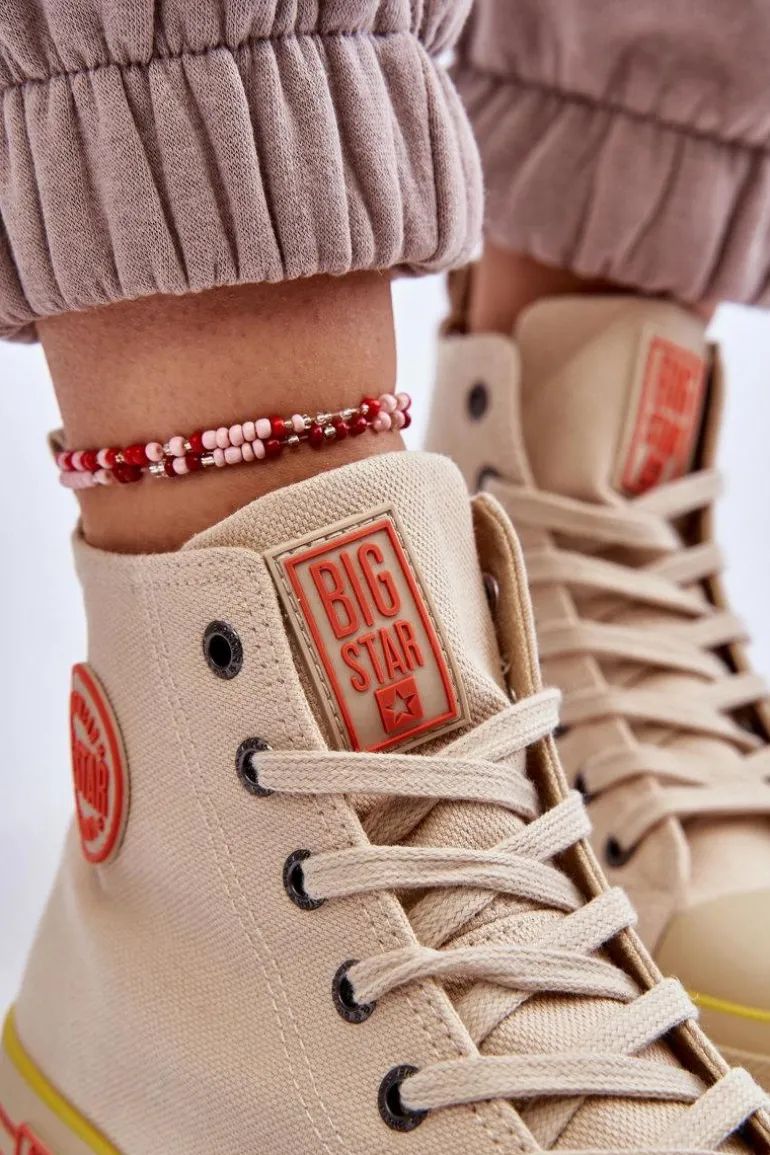 Damskie Wysokie Materiałowe Trampki Na Platformie Big Star LL274187 Beżowe