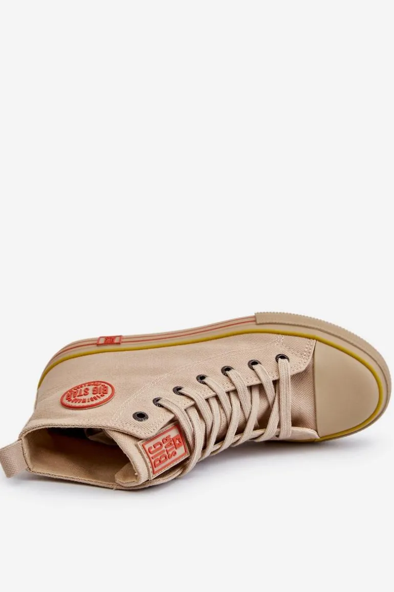 Damskie Wysokie Materiałowe Trampki Na Platformie Big Star LL274187 Beżowe