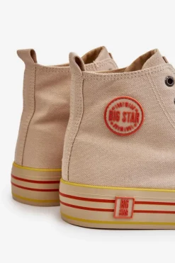 Damskie Wysokie Materiałowe Trampki Na Platformie Big Star LL274187 Beżowe