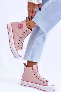 Damskie Wysokie Materiałowe Trampki Na Platformie Big Star LL274186 Różowe
