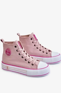 Damskie Wysokie Materiałowe Trampki Na Platformie Big Star LL274186 Różowe