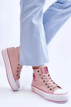 Damskie Wysokie Materiałowe Trampki Na Platformie Big Star LL274186 Różowe