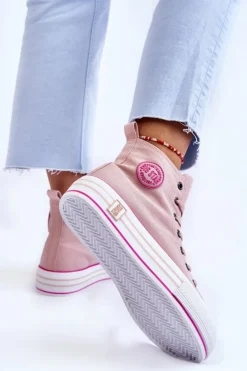 Damskie Wysokie Materiałowe Trampki Na Platformie Big Star LL274186 Różowe