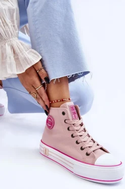Damskie Wysokie Materiałowe Trampki Na Platformie Big Star LL274186 Różowe