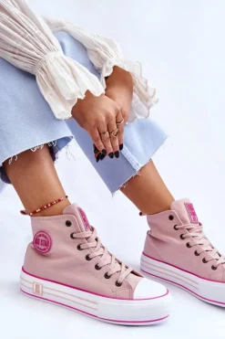 Damskie Wysokie Materiałowe Trampki Na Platformie Big Star LL274186 Różowe
