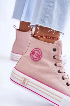 Damskie Wysokie Materiałowe Trampki Na Platformie Big Star LL274186 Różowe