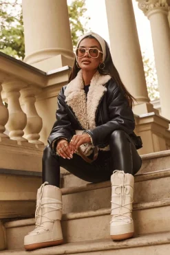 Damskie Wysokie Śniegowce Beżowe Venila