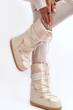 Damskie Wysokie Śniegowce Beżowe Venila