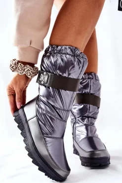 Damskie Wysokie Śniegowce Ocieplane Szare Eunousa