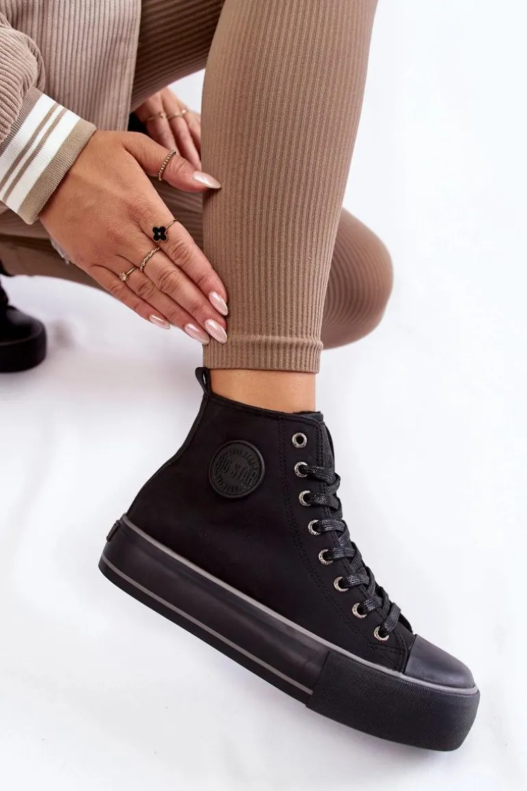 Damskie Wysokie Ocieplane Trampki Big Star KK274173 Czarne