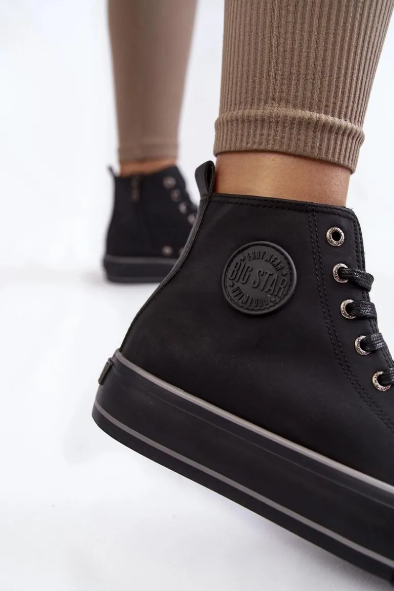 Damskie Wysokie Ocieplane Trampki Big Star KK274173 Czarne