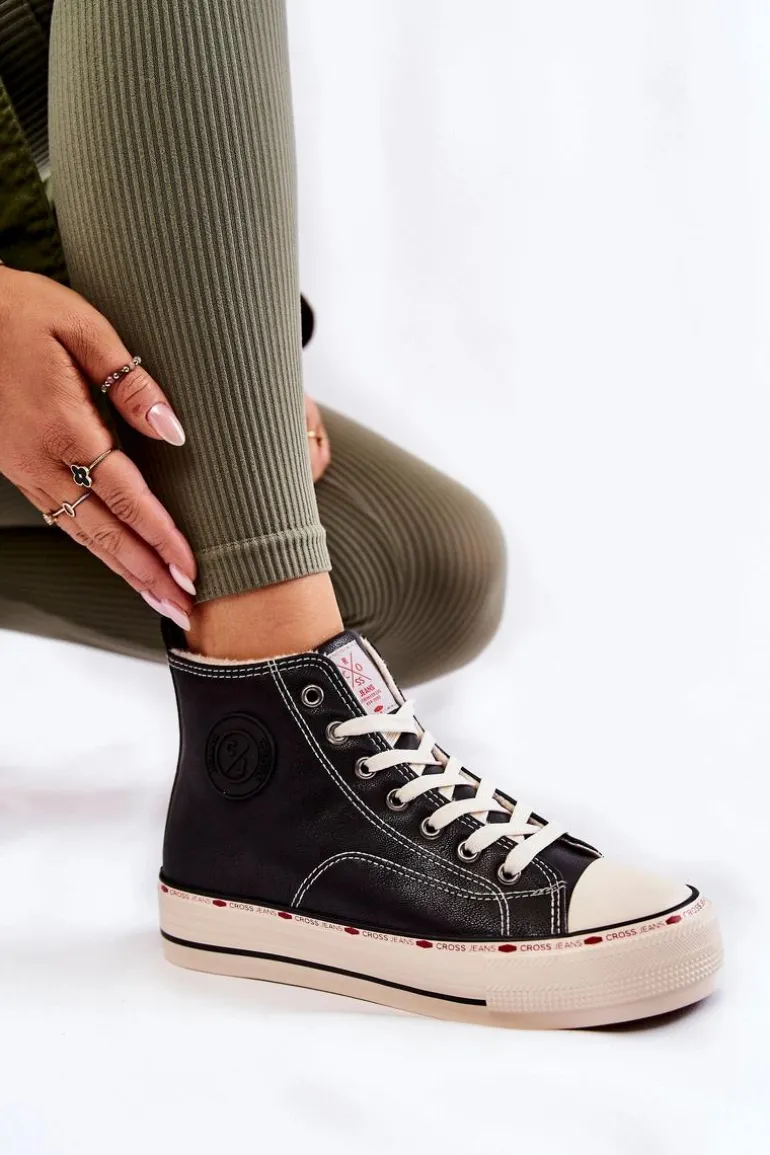 Damskie Wysokie Ocieplane Trampki Cross Jeans KK2R4042C Czarne