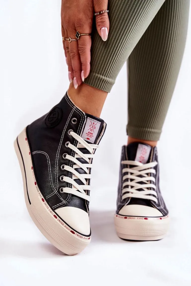 Damskie Wysokie Ocieplane Trampki Cross Jeans KK2R4042C Czarne