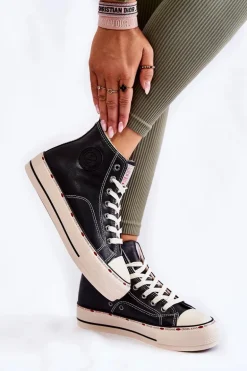 Damskie Wysokie Ocieplane Trampki Cross Jeans KK2R4042C Czarne