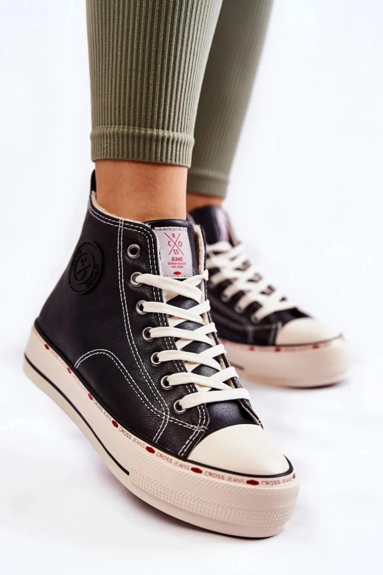 Damskie Wysokie Ocieplane Trampki Cross Jeans KK2R4042C Czarne