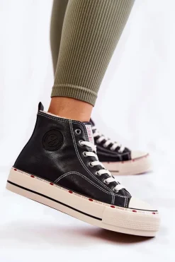 Damskie Wysokie Ocieplane Trampki Cross Jeans KK2R4042C Czarne