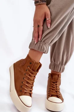 Damskie Wysokie Ocieplane Trampki Big Star KK274171 Brązowe