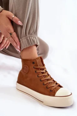 Damskie Wysokie Ocieplane Trampki Big Star KK274171 Brązowe