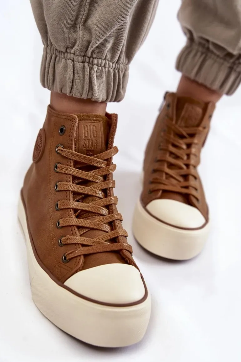 Damskie Wysokie Ocieplane Trampki Big Star KK274171 Brązowe