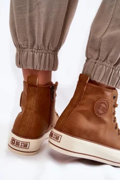 Damskie Wysokie Ocieplane Trampki Big Star KK274171 Brązowe