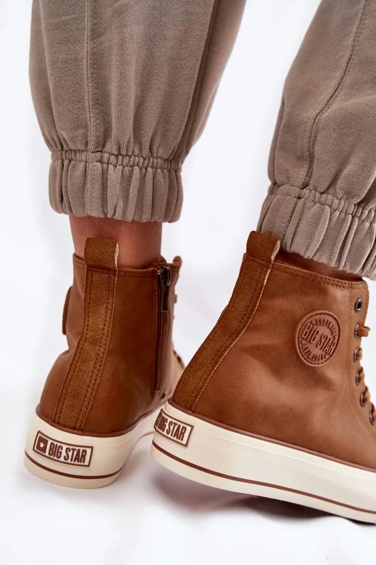 Damskie Wysokie Ocieplane Trampki Big Star KK274171 Brązowe