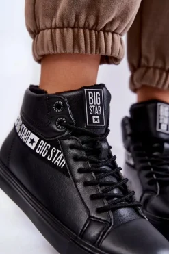 Damskie Wysokie Ocieplane Skórzane Trampki Big Star EE274355 Czarne