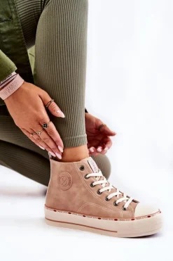 Damskie Wysokie Ocieplane Trampki Cross Jeans KK2R4045C Beżowe