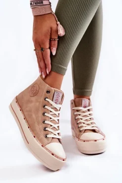 Damskie Wysokie Ocieplane Trampki Cross Jeans KK2R4045C Beżowe