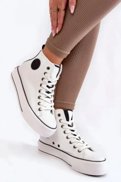 Damskie Wysokie Ocieplane Trampki Big Star KK274170 Białe