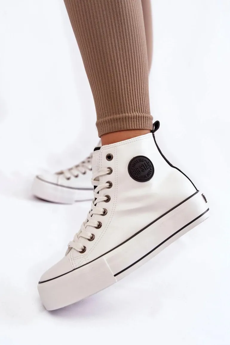 Damskie Wysokie Ocieplane Trampki Big Star KK274170 Białe