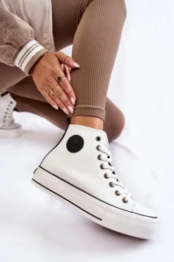 Damskie Wysokie Ocieplane Trampki Big Star KK274170 Białe