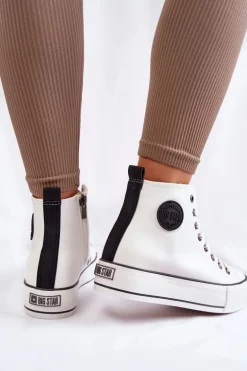 Damskie Wysokie Ocieplane Trampki Big Star KK274170 Białe